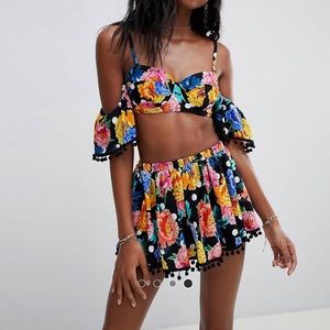 ASOS Design Spot Floral Print Pom Pom Bikini